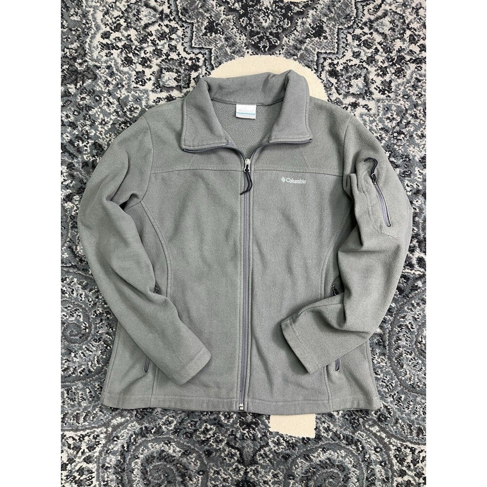 Columbia Men's Gray Full Zip Fleece Jacket L Pockets Stand Collar Logo